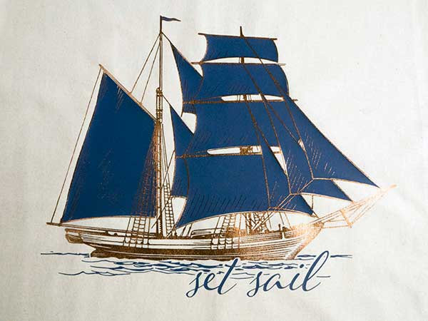 A ship design made with Light Navy and Light Brown ThermoFlex Plus