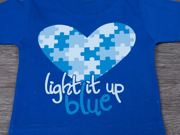 Autism awareness design using Ice Blue, Baby Blue, and Columbia Blue ThermoFlex Plus