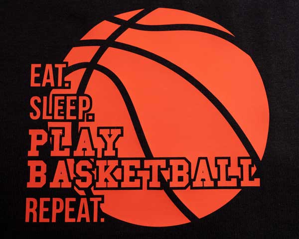 Heat Transfer VInyl ThermoFlex Plus in a Basketball design that reads "Eat. Sleep. Play Basketball Repeat."