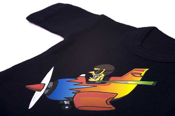ColorJet 3 Dark used on a shirt- the printed image is a man in a colorful airplane