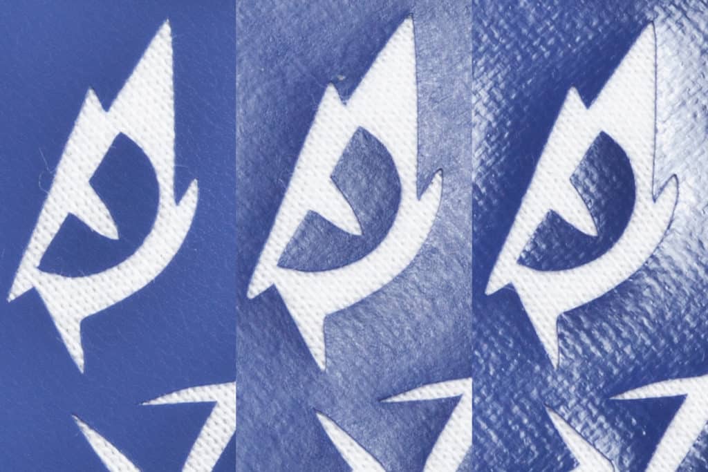 A close up showing the three finishes possible with EconomyFlex in Royal Blue
