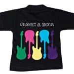 A shirt that reads "Flock and Roll" with guitars in various colors of Premium DecoFlock