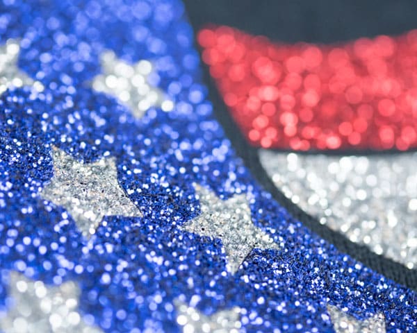 A close up of the American flag made with Blue, Red, and Silver GlitterFlex Ultra
