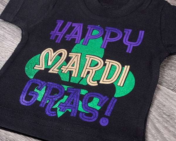A Mardi Gras design made using Purple, Green, and Gold DecoFilm Soft Metallics