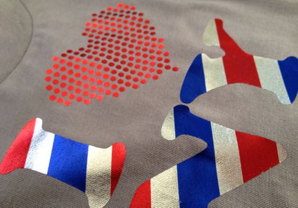 A close up of a shirt that says "I Heart NY" with the heart in Red Textile Foils and the "I NY" in American Textile Foils
