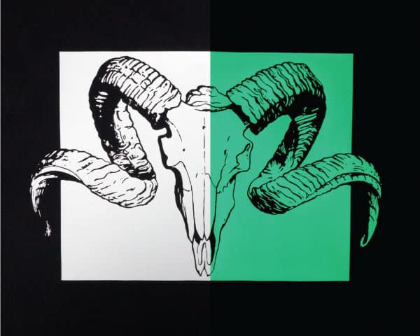 Ram skull design using White LuminousFlex showing before and after glow