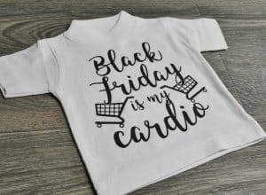 Image depicting the downloadable cut file that says "Black Friday is my Cardio" with images of shopping carts