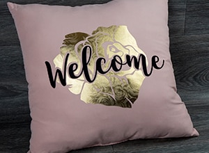 Image depicting the downloadable cut file that says "Welcome" and a rose in the background