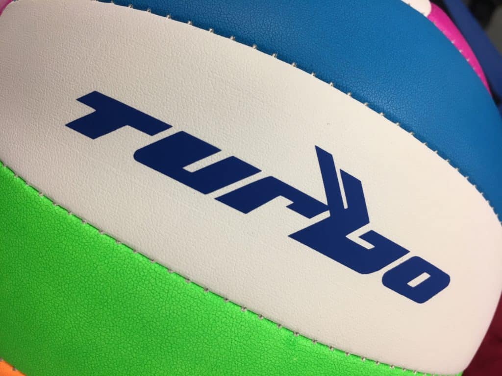 A volleyball that reads "Turbo" in Royal Blue ThermoFlex Turbo