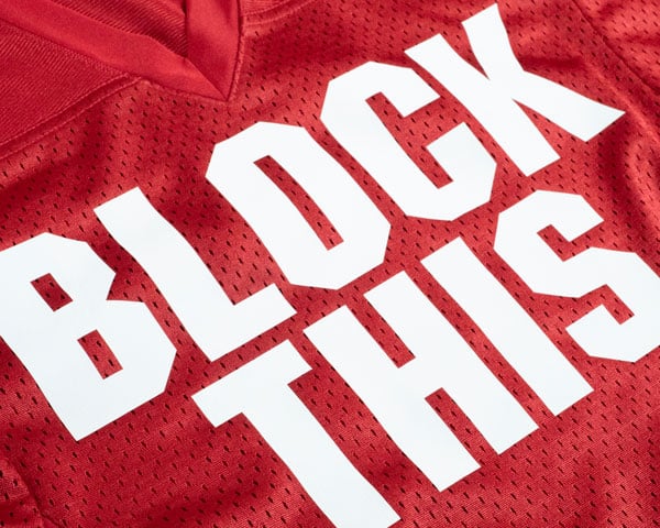 A shirt reading "Block This" made with White Subliblock Turbo