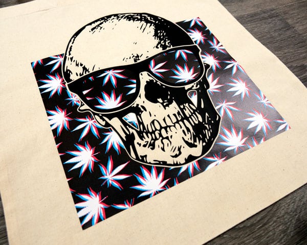 A skull in sunglasses made with ThermoFlex Plus and Fuzzy Marijuana ThermoFlex® Fashion Patterns
