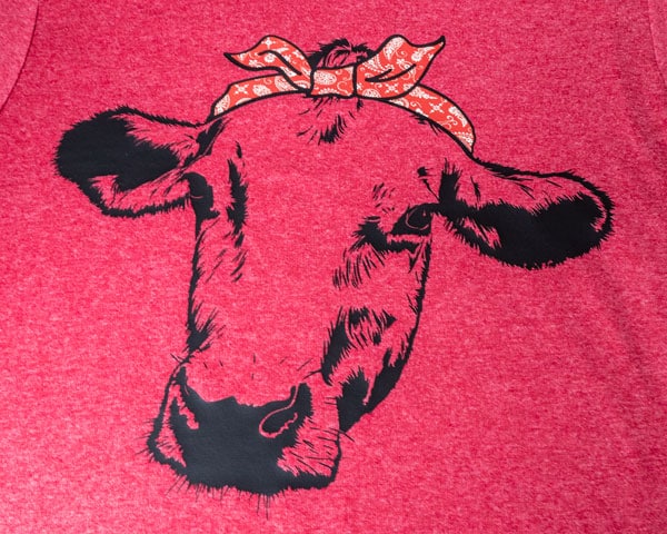 A cow design using Black ThermoFlex Plus and Red Bandana ThermoFlex Fashion Patterns