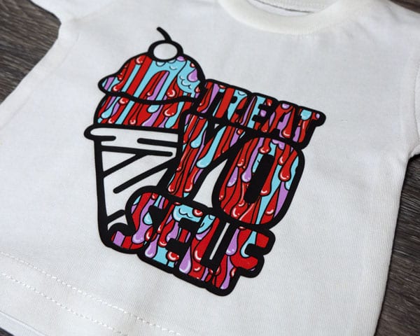 Ice Cream design that says "Treat Yo Self" in Black ThermoFlex Plus and Slime Red/Blue Slime ThermoFlex Fashion Patterns