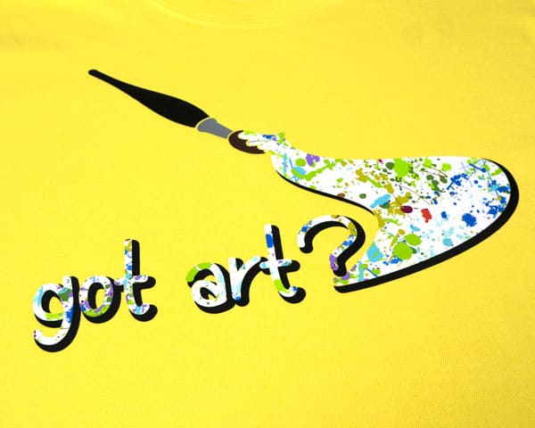 A paint brush design with the words "Got art?" in Paint Splatter White ThermoFlex Fashion Patterns