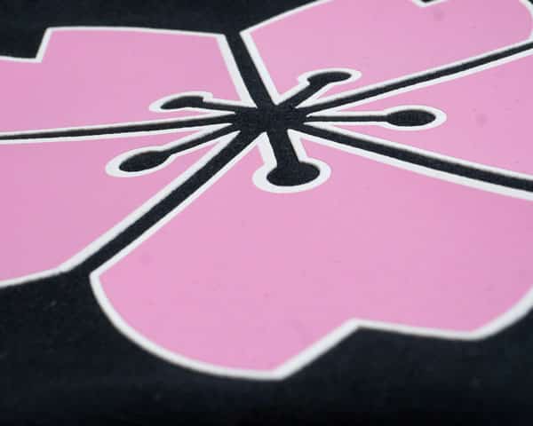 A close up of a cherry blossom design made with White Dimension and ThermoFlex Plus