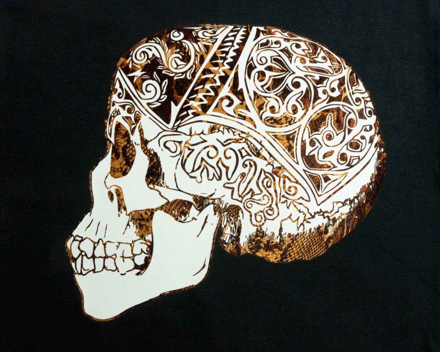 A skull made with ThermoFlex Plus and Snake DecoFilm Soft Metallics