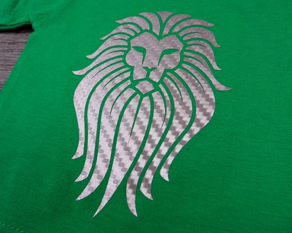 A lion design made with Textured Carbon Fiber Silver