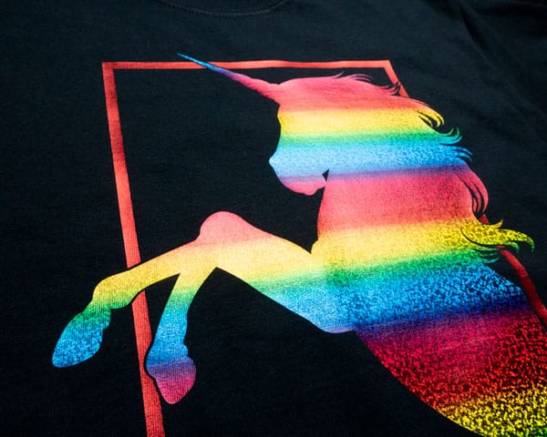 A unicorn design made using Rainbow Galaxy Strips and Red Holoshine DecoFilm Soft Metallics