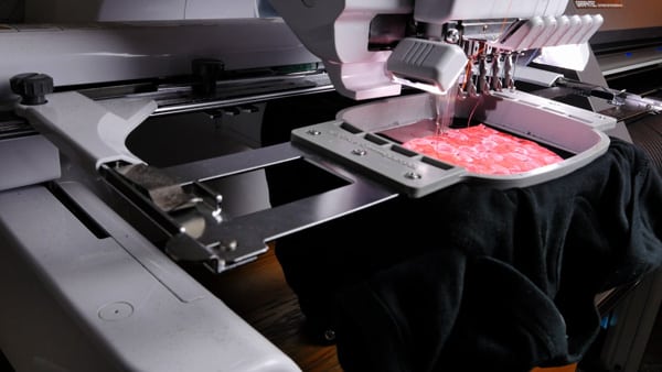 PoliPrintables™ Sublimation Flock being embroidered on an embroidery machine
