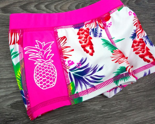 Swim shorts after being pressed with ThermoFlex® Turbo in a pineapple design