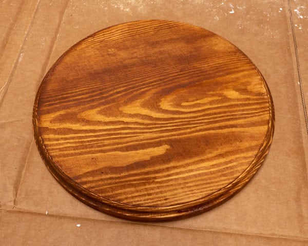 The door round after being stained- the color is darker and richer