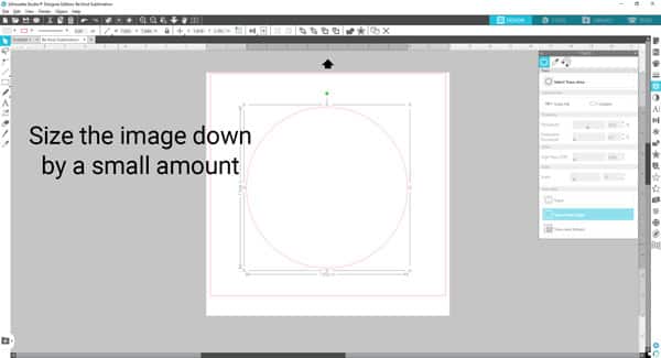 A screenshot of Silhouette Studio instructing the user to size down their cut file by a small amount