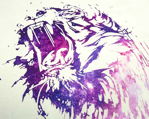 A tiger printed with a galaxy pattern using ColorPrint™ Solvent/Ecosol CPS-2160
