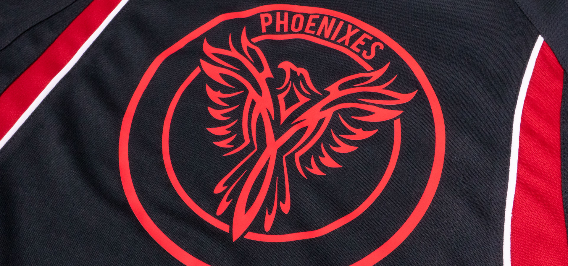 A jersey with a phoenix made with Red Subliblock Turbo